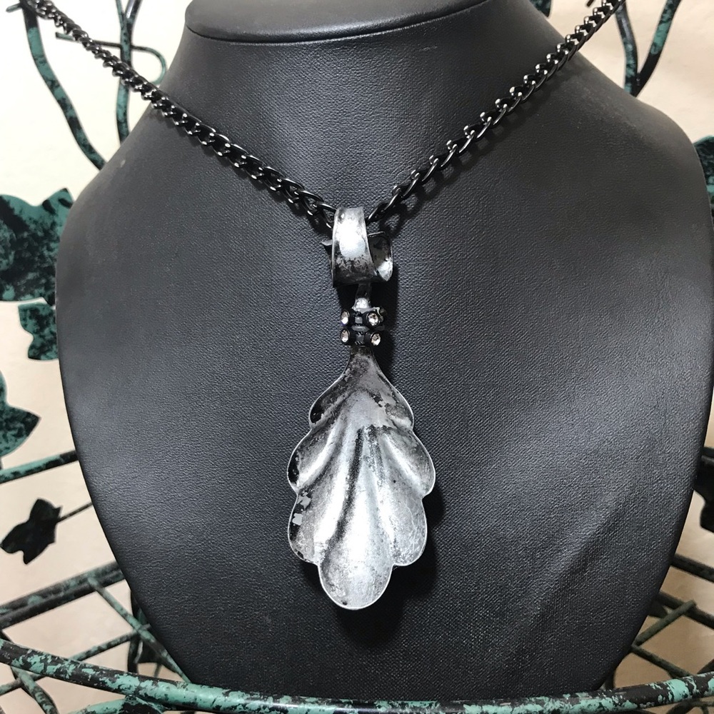 Steampunk Silver Black Spoon Necklace